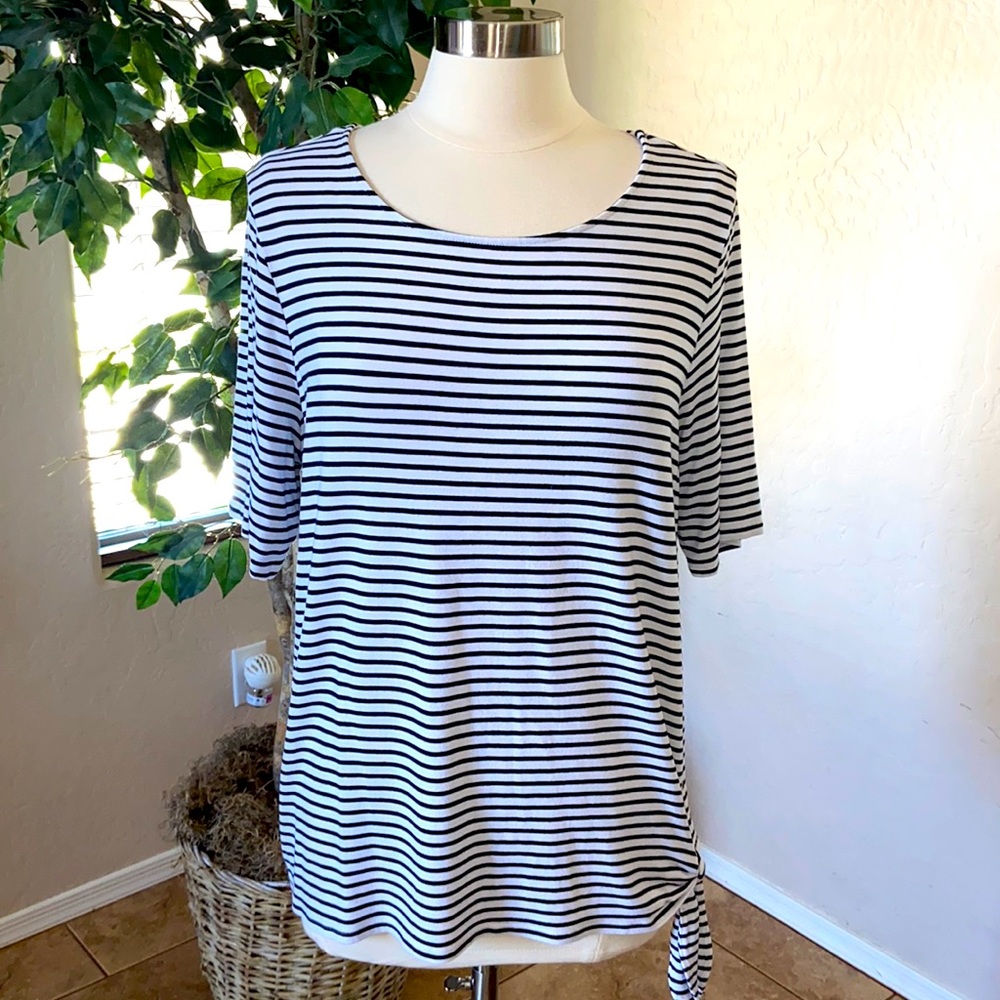 Chico's Black and White Striped Short Sleeve Tee